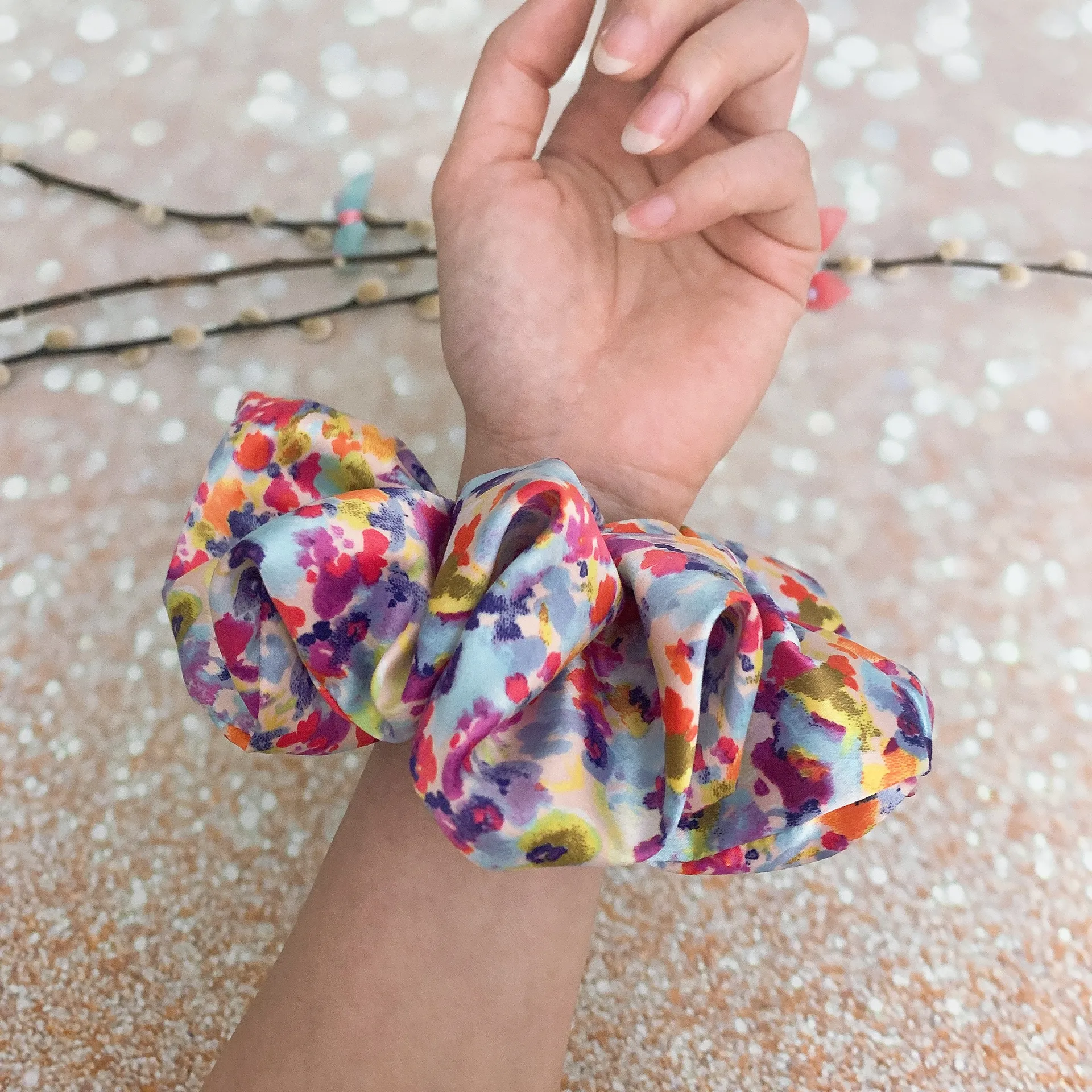 Jumbo Scrunchie Oversized Scrunchie Xxl Scrunchie Rainbow Ditsy Floral Print Multiple - Image 3