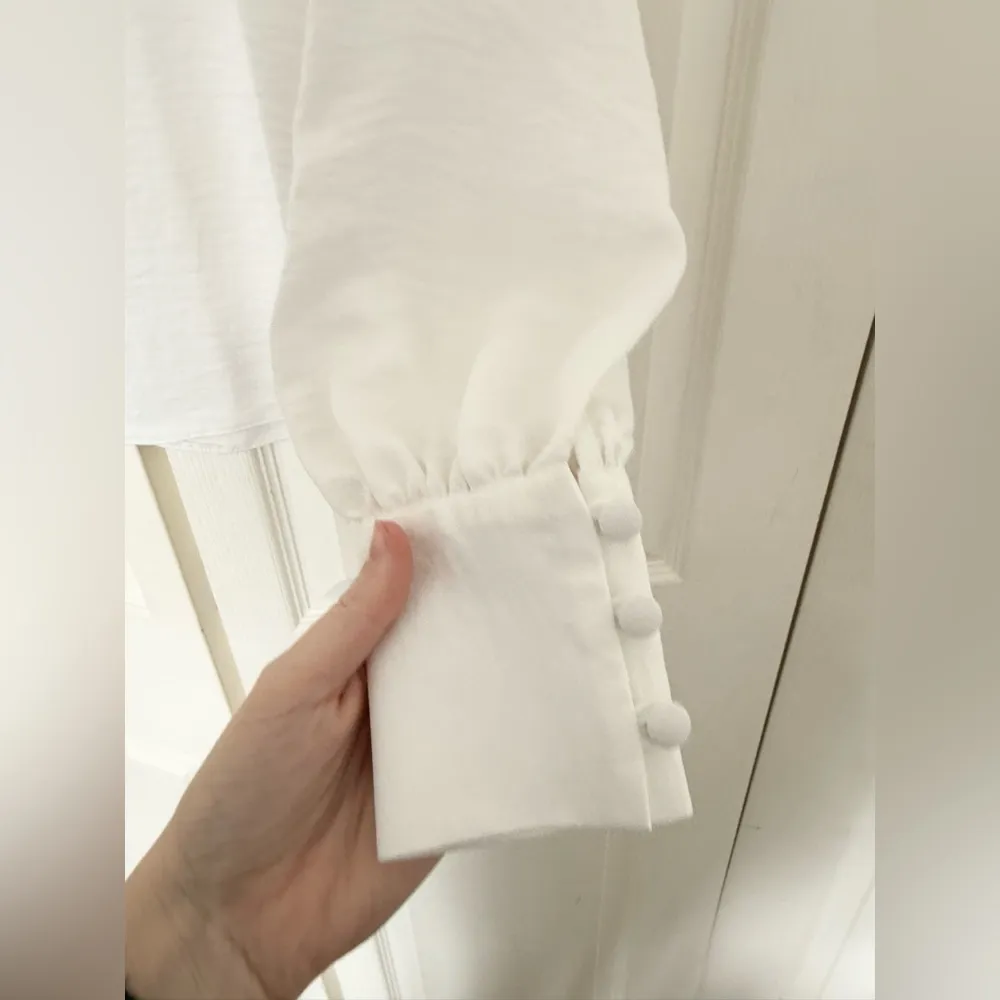 New Look White Satin Long Sleeve Blouse Blouson Lantern Sleeve Size 4 - Image 3