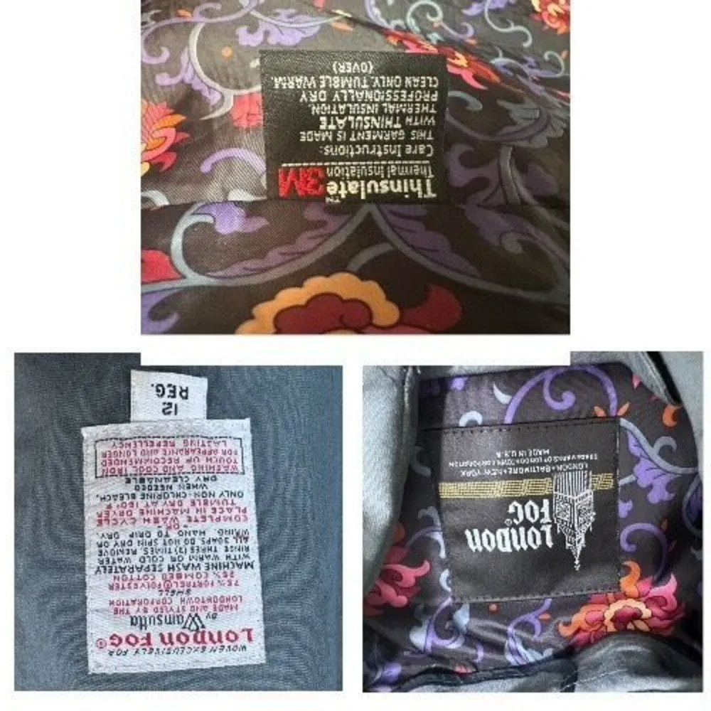 Vintage 80s London Fog Floral-Lined Thinsulate Trench Coat Wn Size12 Reg - Image 6