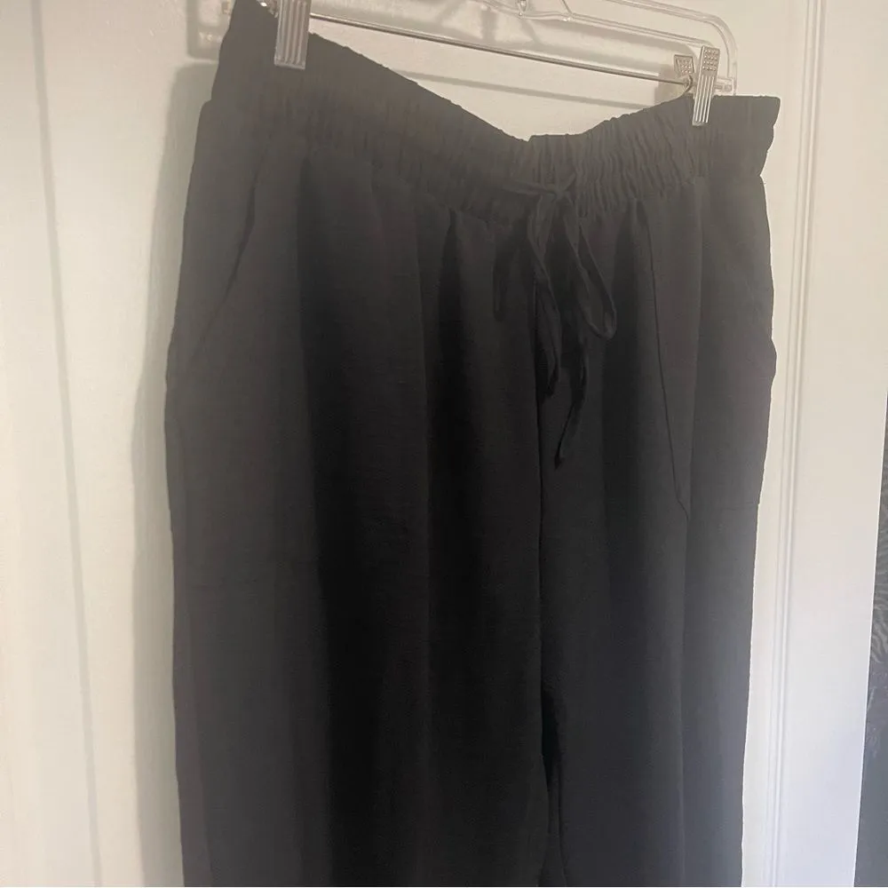 NYCC Size Large Casual Pants High Rise Joggers Solid Black Comfortable Pull on - Image 3