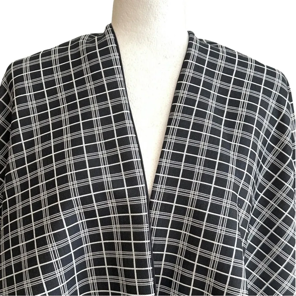 Cape Wrap Poncho Navy Blue White Plaid Open Front Reversible Cape Wrap Size L/XL - Image 3