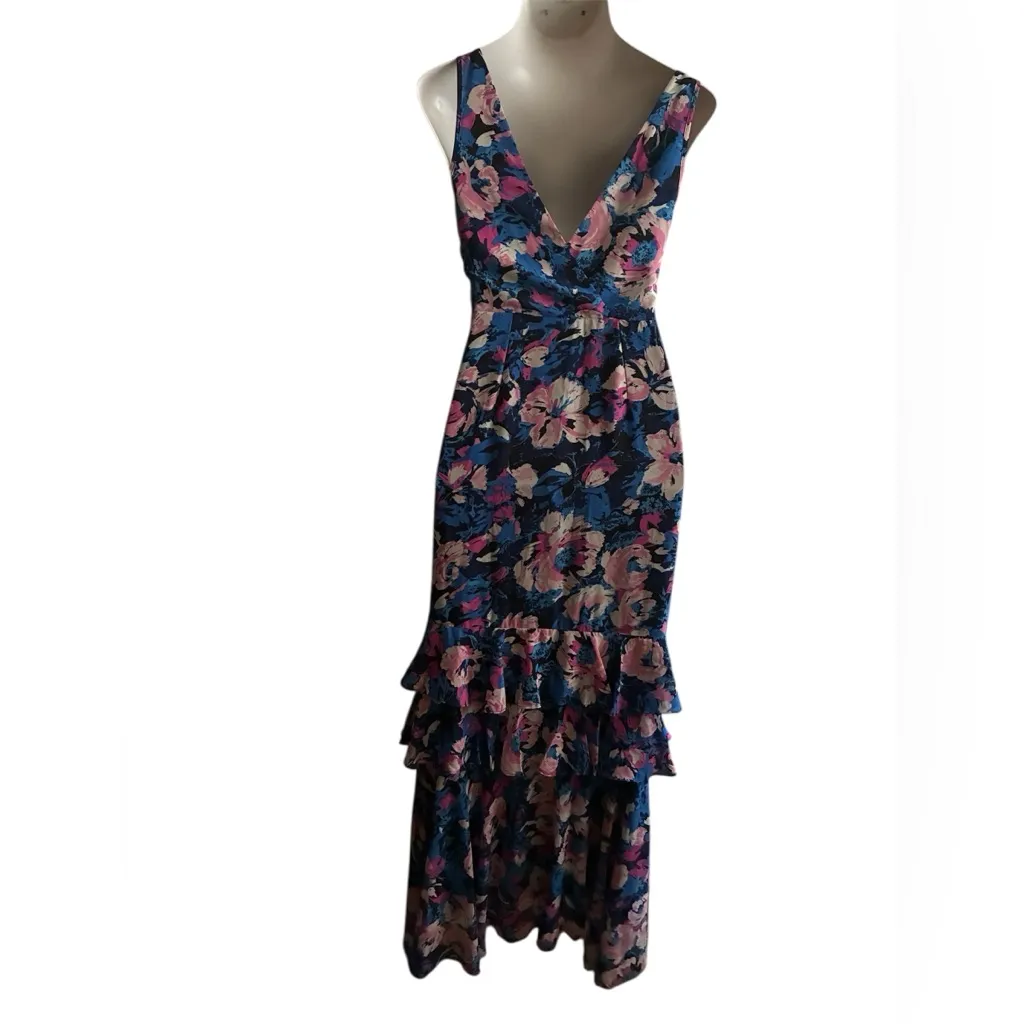 WAYF The Miramar High-Low Ruffled Gown Magenta Floral Sleeveless Maxi Dress S - Image 6