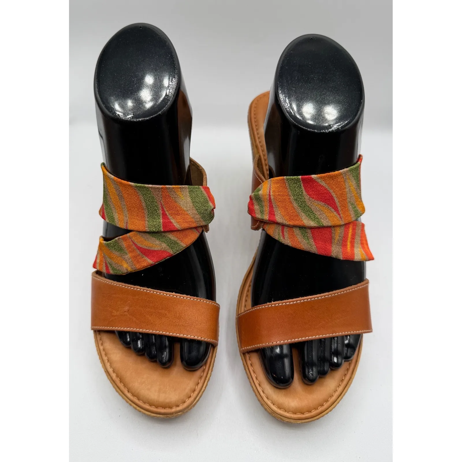 Italian Shoemaker Women 8.5 Multicolor Strap Slip On Wedge Heel Open Toe Sandals - Image 2