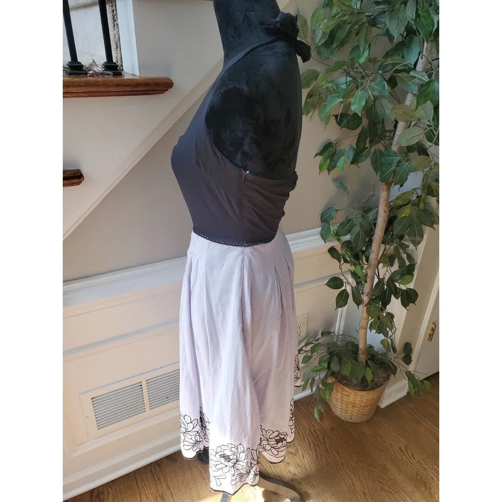 Paraphrase Womens Gray & Black Cotton Halter Neck Sleeveless Knee Length Dress 8 - Image 4