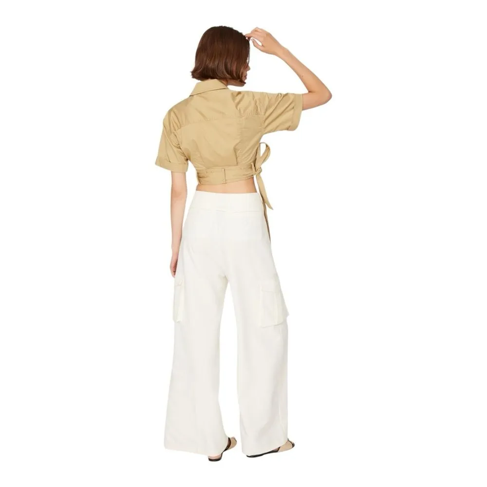 Derek Lam Collection Women's Cropped Wrap Jacket Khaki Military Utilitarian Sz L - Image 3