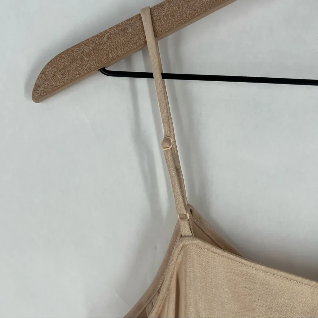 Nap Loungewear Elegant Matte‎ Satin Nude Spaghetti Strap Midi Slit Dress Size M Tan Size M - Image 11