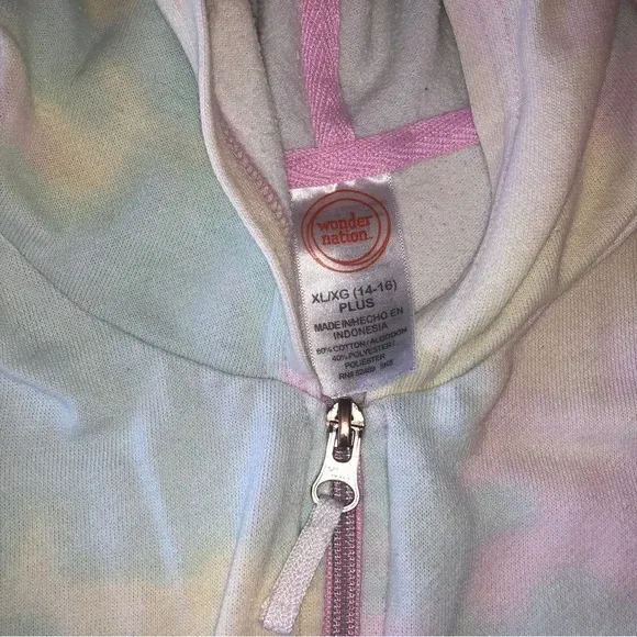 Wonder Nation Pastel Tie-Dye Hoodie Zipper Pockets Kids Size XL (14 - 16) VGUC - Image 2