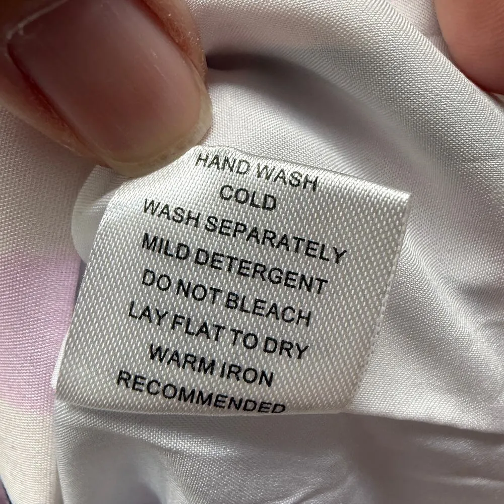 Joy Joy Pleated Puff Sleeve Dress Sumpy Summer Paisley Size L Blue Pink White - Image 9