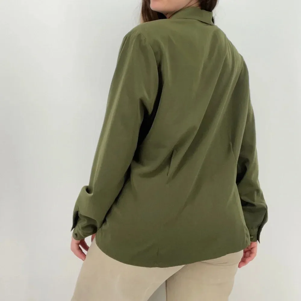 vintage olive green button down blouse shirt top minimalist size L Size L - Image 5