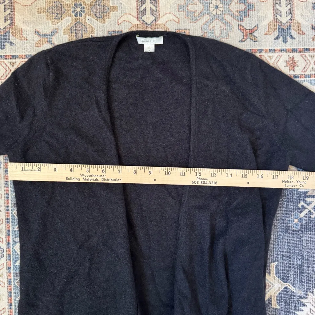 Garnet Hill 100% Cashmere Tie-Front 3/4 Sleeve Black Women's Cardigan Size Small - Image 7