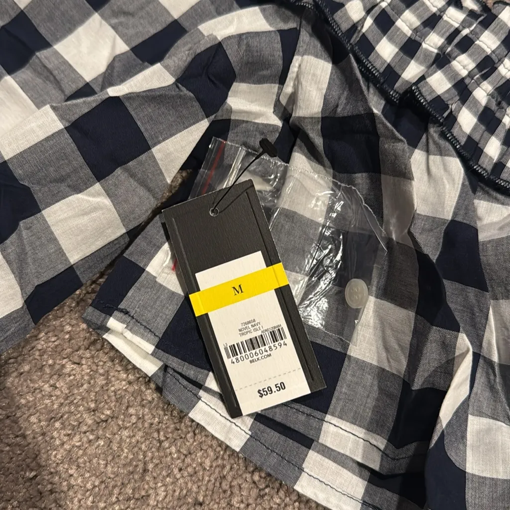 Crown & Ivy Navy/White Checkered Top SIZE M - Image 4