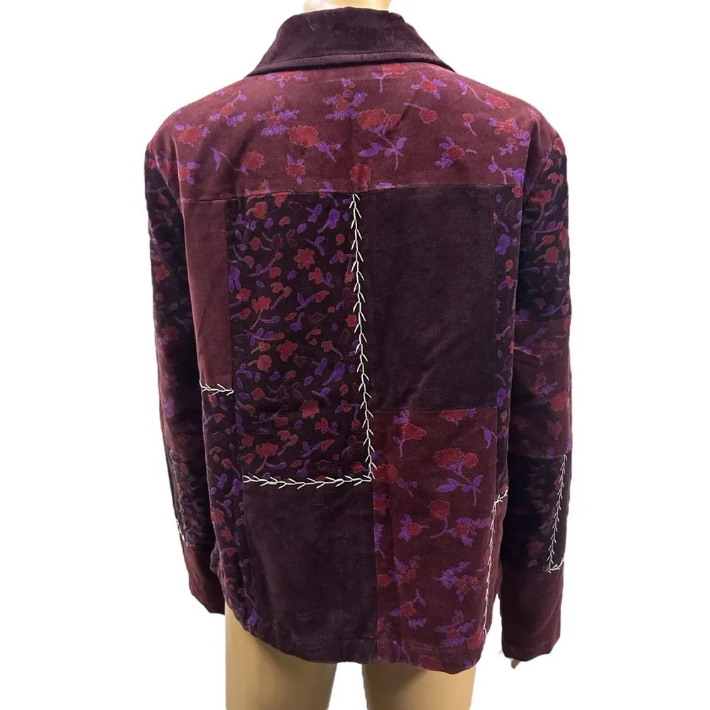 Vintage MDL New York Velvet Cotton Patchwork Embroidered Button Up Jacket M Red Size M - Image 2
