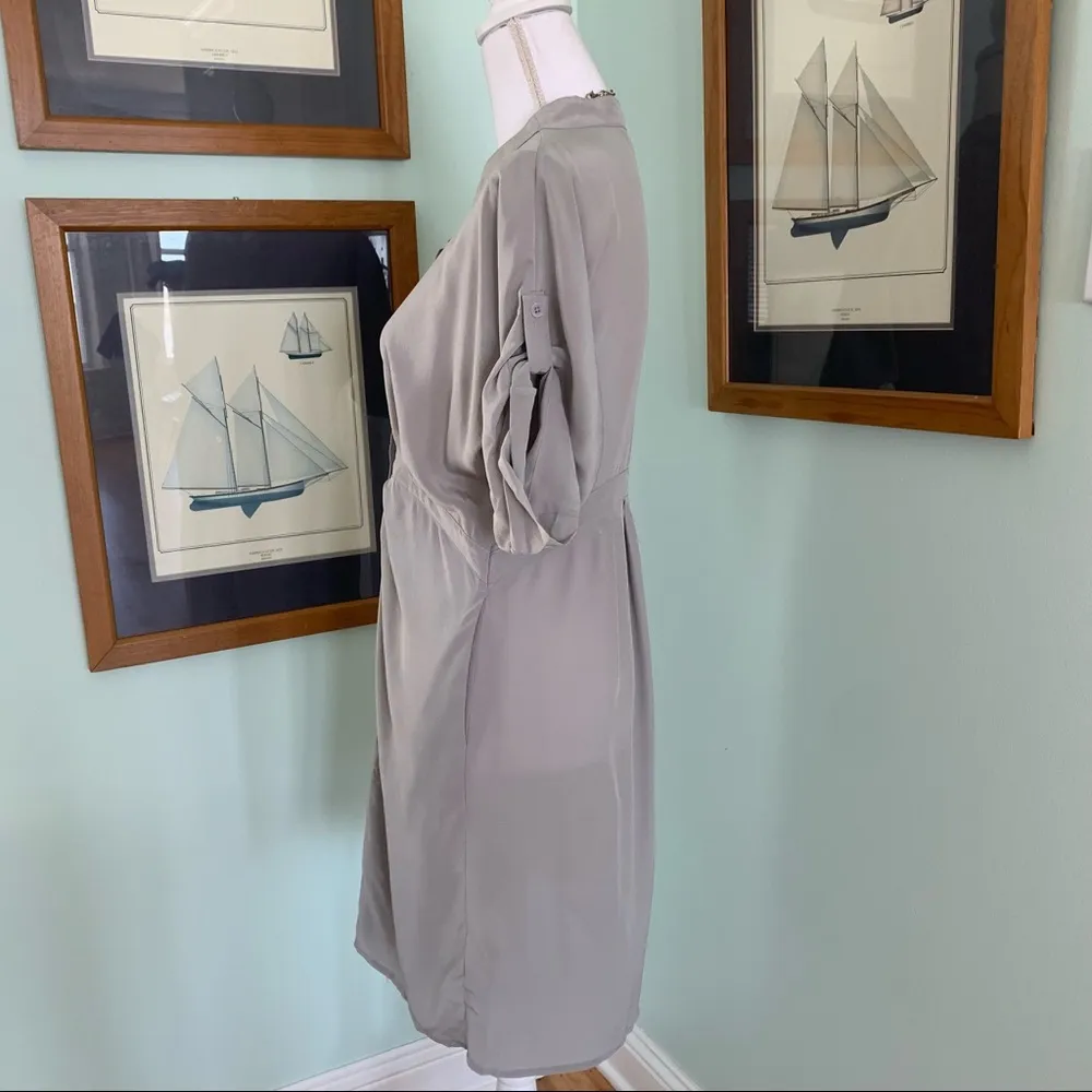 Ted Baker London Silk Silver Gray Button Front Shirt Dress 2 - Image 4