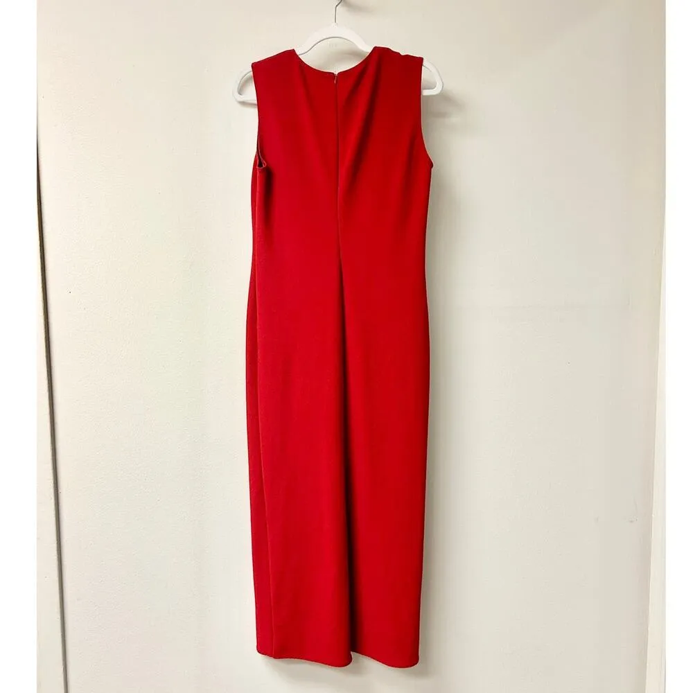 Zara Collection Sleeveless High Neck Pencil Midi Sheath Dress Red Women's Size L - Image 5