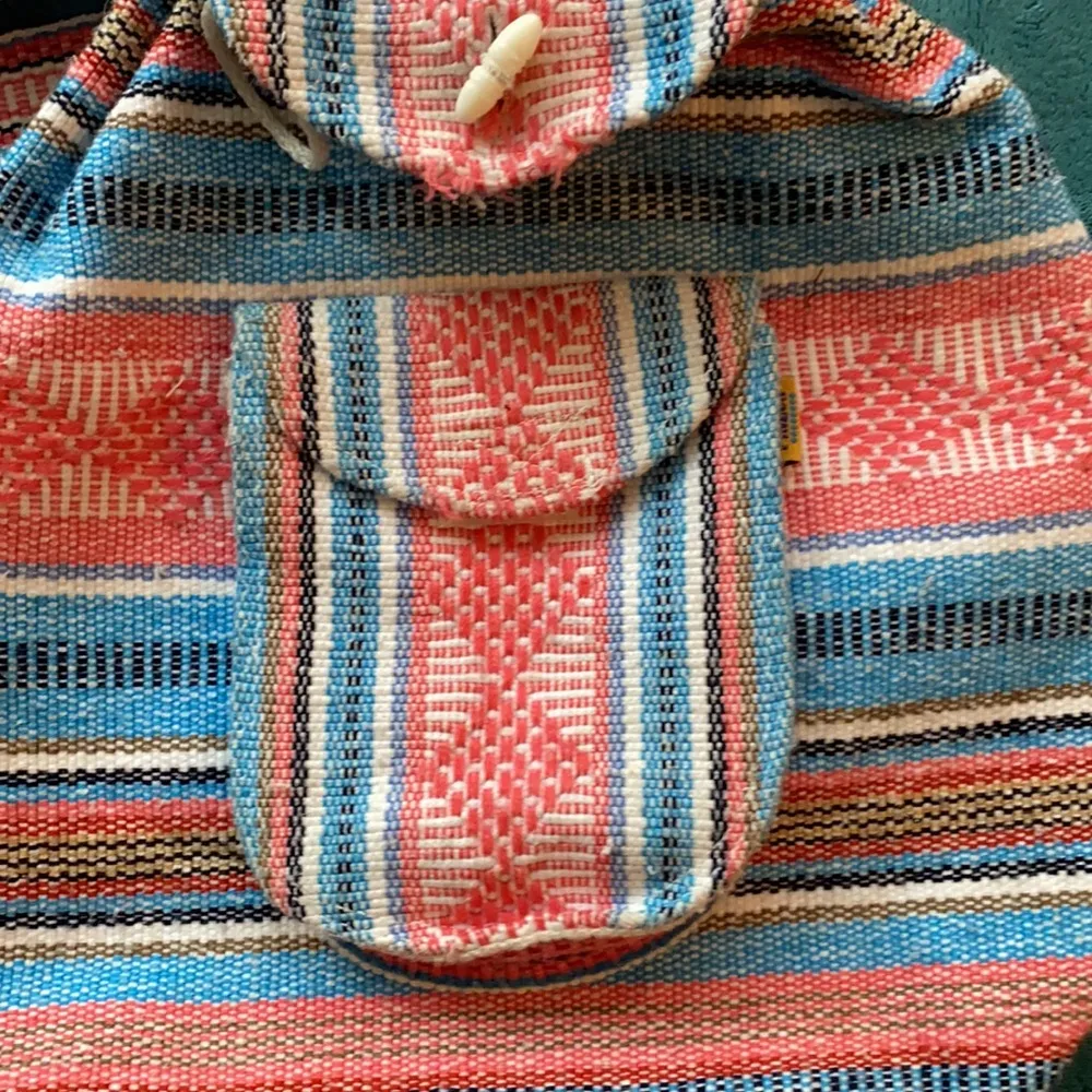 Vintage Baja bohemian surf striped blanket beach backpack drawstring bag OBX - Image 2