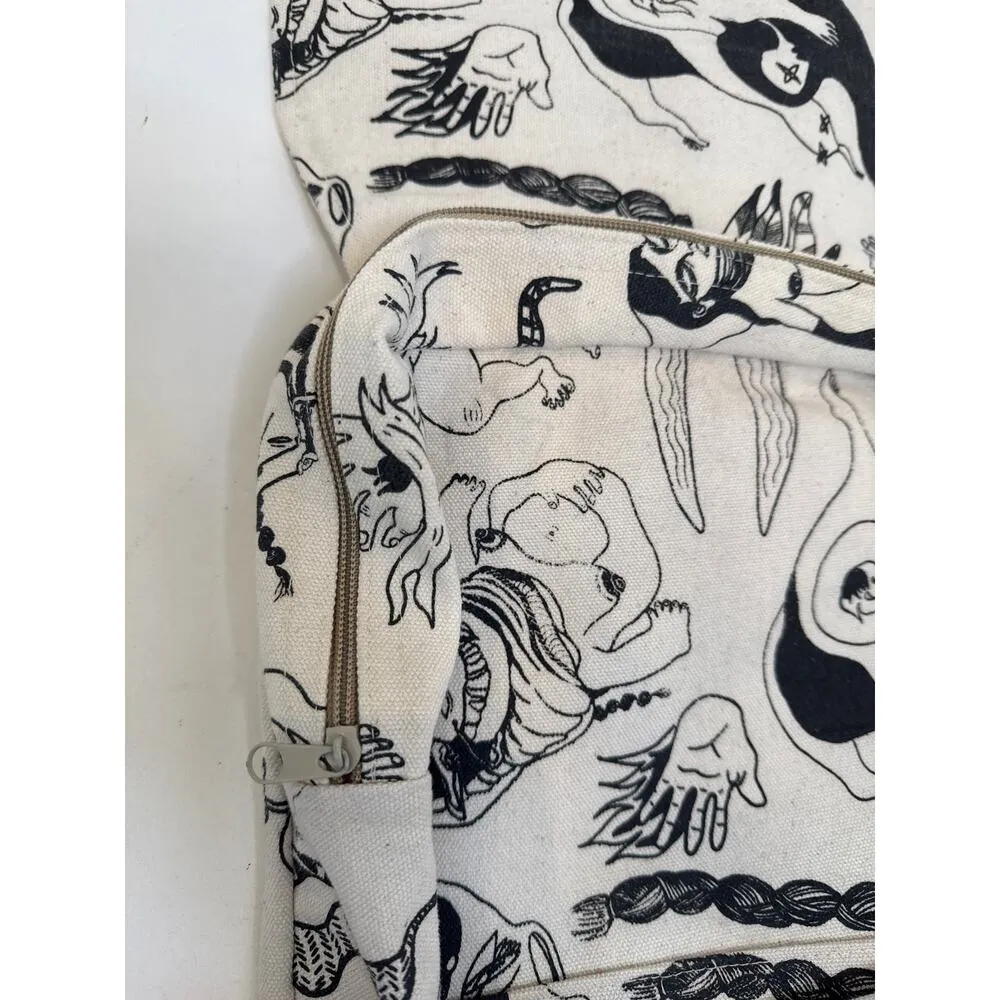 Artsy Cream Black Oaxacan Backpack Woven Canvas OS EUC Unbranded Handmade Mexico - Image 5