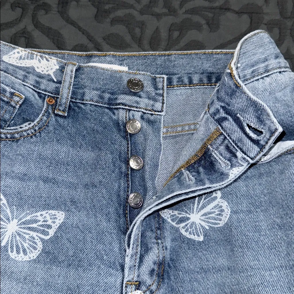 PACSUN size 27 ultra high rise slim fit button up jeans butterfly design - Image 5