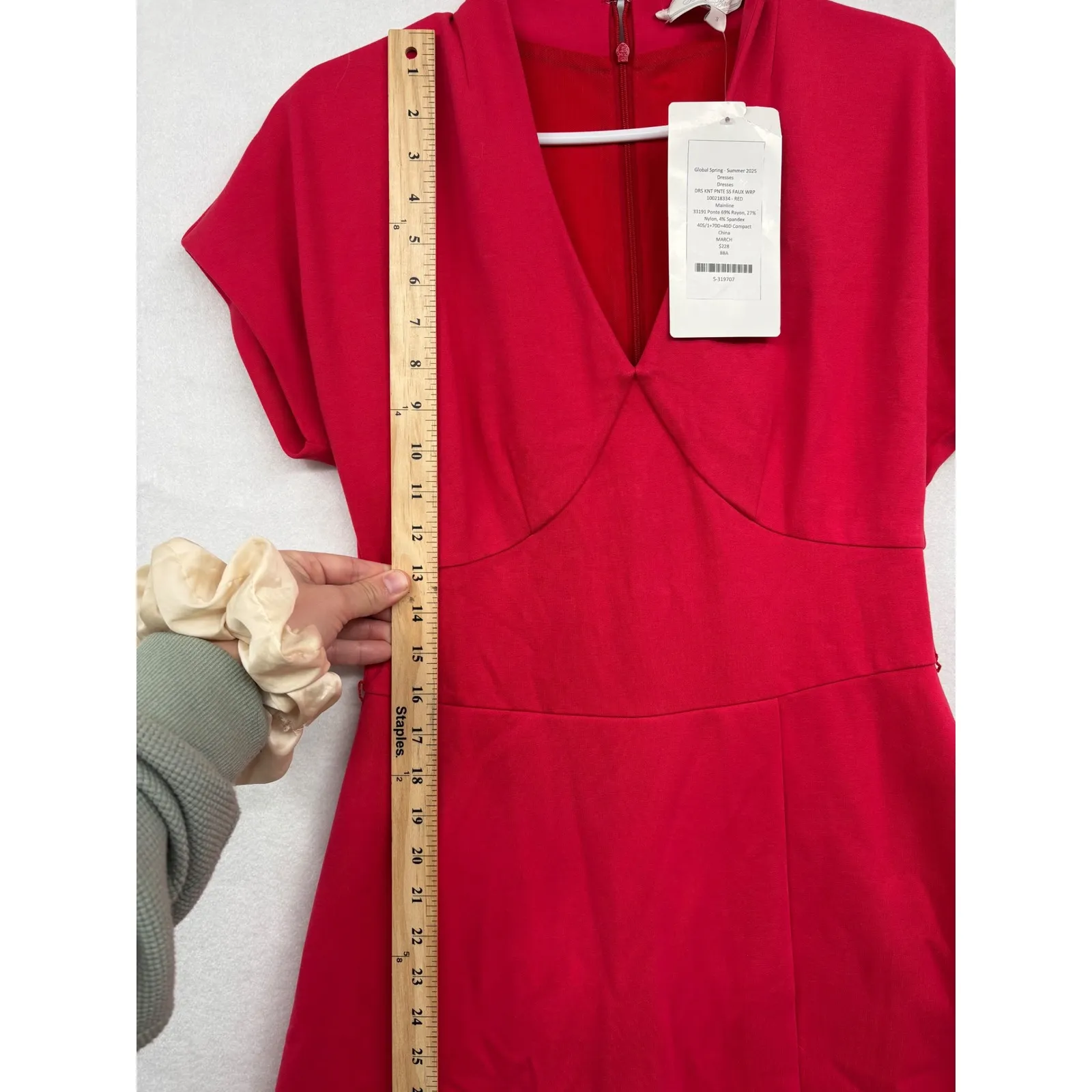 Brooks Brothers Red Ponte Knit SS Faux Wrap Dress Size S no belt - Image 7