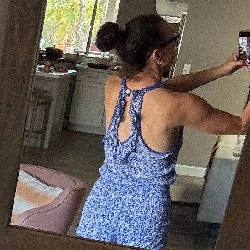 POUPETTE St. Barth halter T back romper blue white abstract print size Small - Image 6