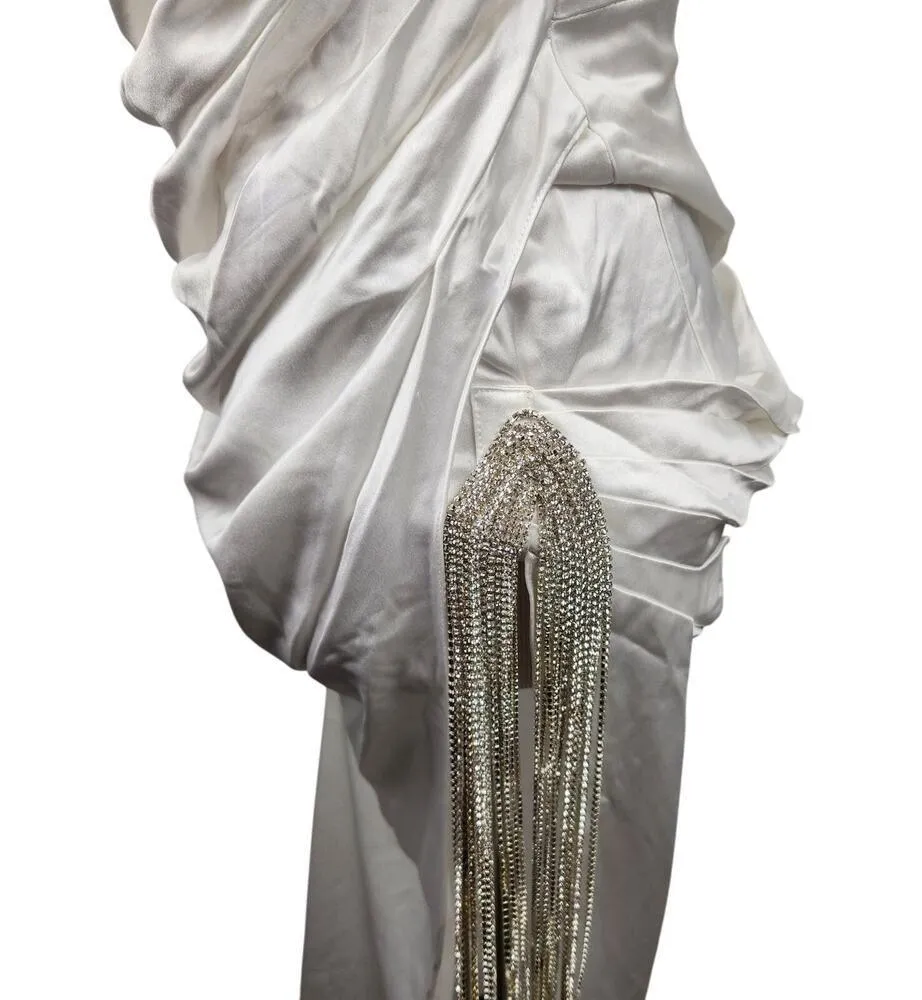 Retrofete White Strapless Asymmetrical Rhinestone Dress Size XS - Image 8