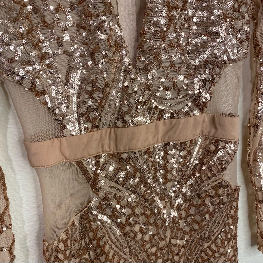 Banjul Sequined Nude Bronze‎ Midi Cocktail Dress Party Birthday Size Small - Image 6