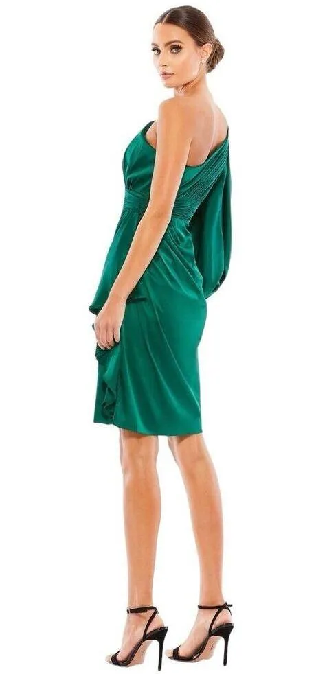Mac Duggal SATIN ONE SLEEVED COCKTAIL DRESS NWOT SIZE 4 Emerald Green - Image 2