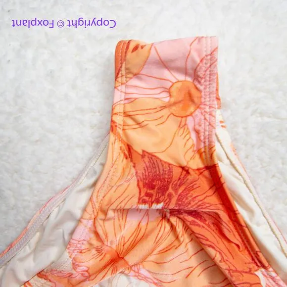 New!‎ Peony Free People Ruched Staple Hi Bikini Bottoms, women size S Orange - Image 3