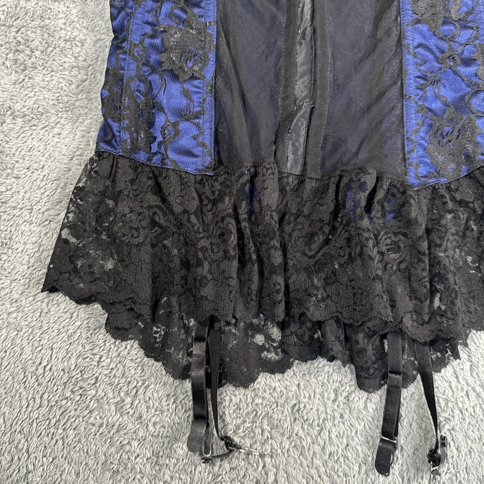 90s VTG FREDERICK'S OF HOLLYWOOD Blue Lace Bustier GARTERS Corset Top 80s 38 - Image 10