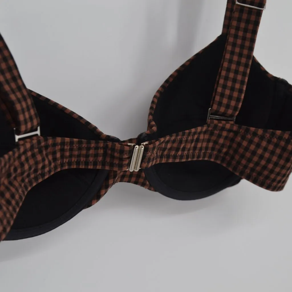 Pale Swimwear Cleo Two Piece Bikini Bottom Gingham Check Cocoa Brown Women's S - Image 6
