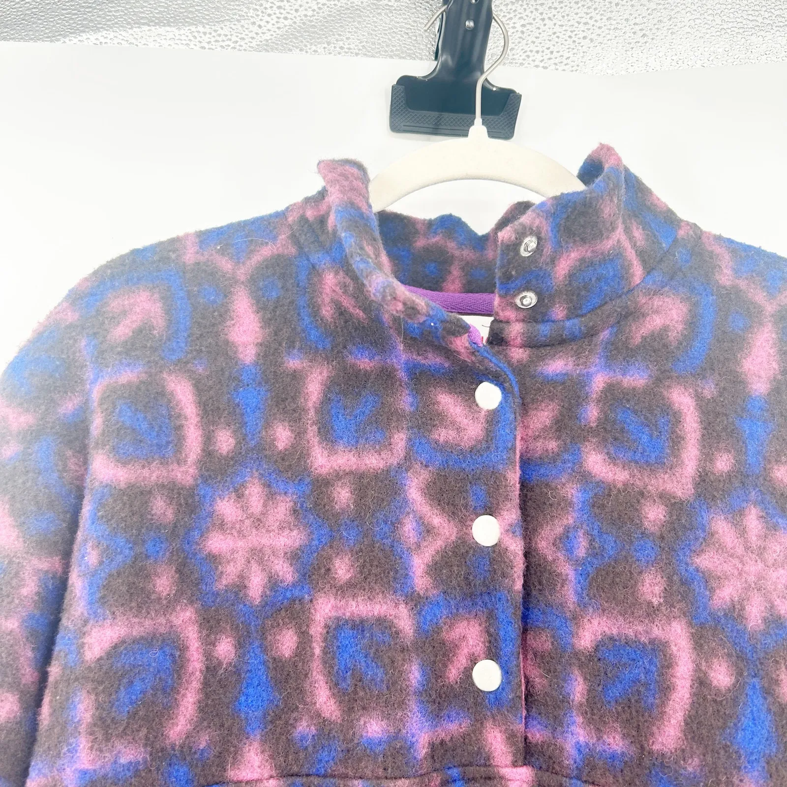 Xirena Womens Geometric Print Caden Half Snap Cozy Wool Blend Fleece Jacket XS‎ Blue - Image 5