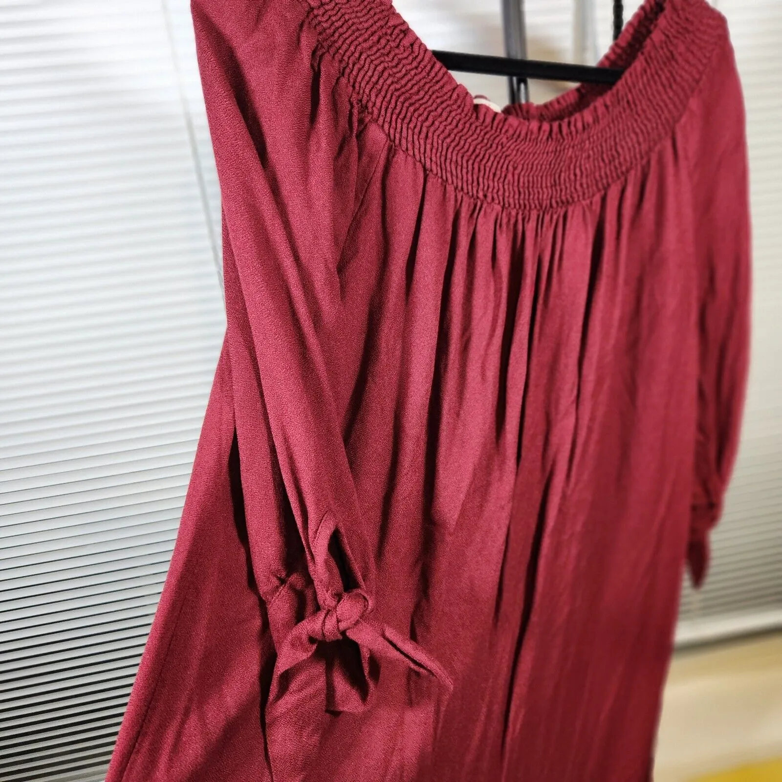 Mud Pie Large $62 Maroon Elle Off Shoulder Stretch Ruched 3/4 Sleeve Shift Dress - Image 5