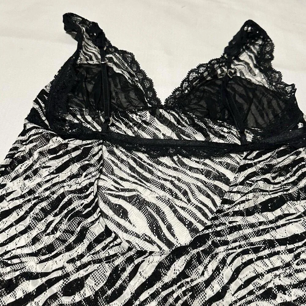 Victoria’s Secret Black  White Zebra Lingerie Slip Nightie S Small Animal Print - Image 6