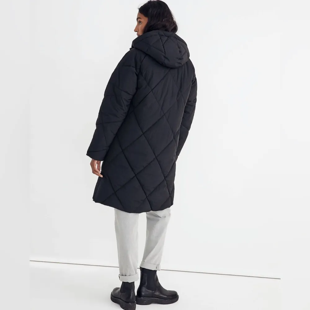 Black Surrey Hooded Puffer Long Winter Coat Classic Cozy Warm womens S - Image 11