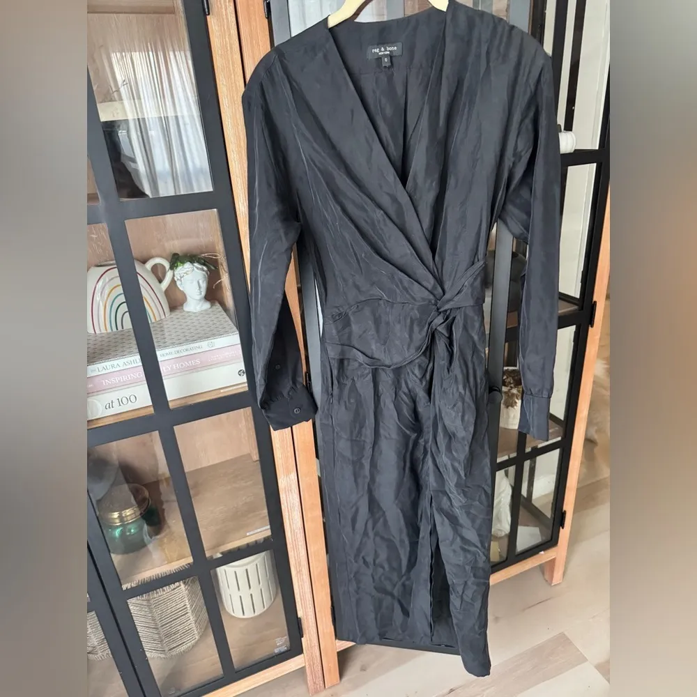 Rag & Bone Silk Midi Dress amber slit knot front long sleeve v-neck grunge 90s - Image 11