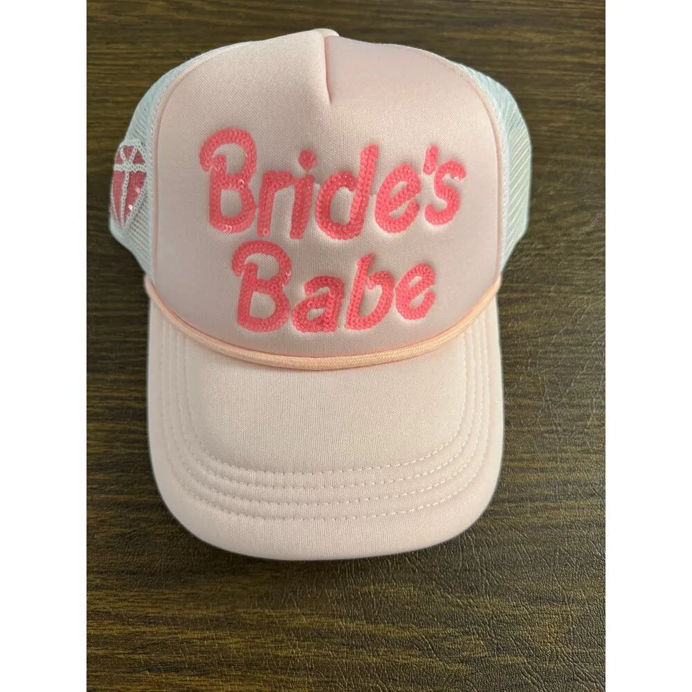 Simply Southern Bride's Babe Bachelorette Trucker Hat Pink/White Sequined New - Image 2