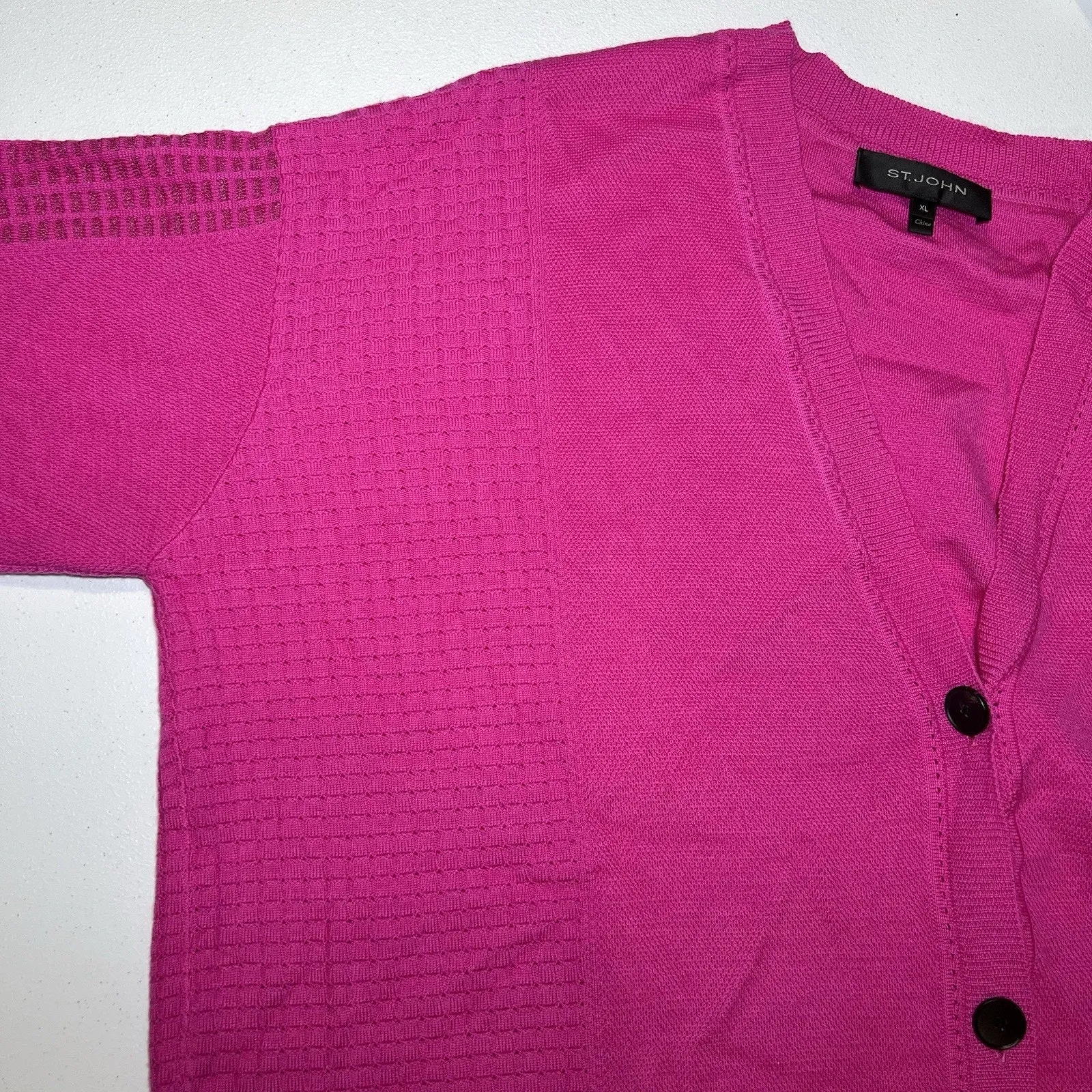 St. John Wool Plunge Neckline Cardigan Sweater Pink Size XL Minimalist Comfort - Image 4