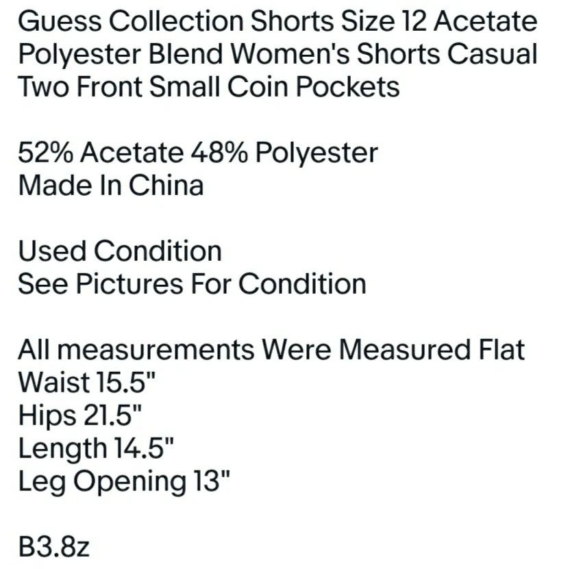 Guess Collection Shorts Size 12 Acetate Polyester Blend Women's Shorts Casual - Image 5