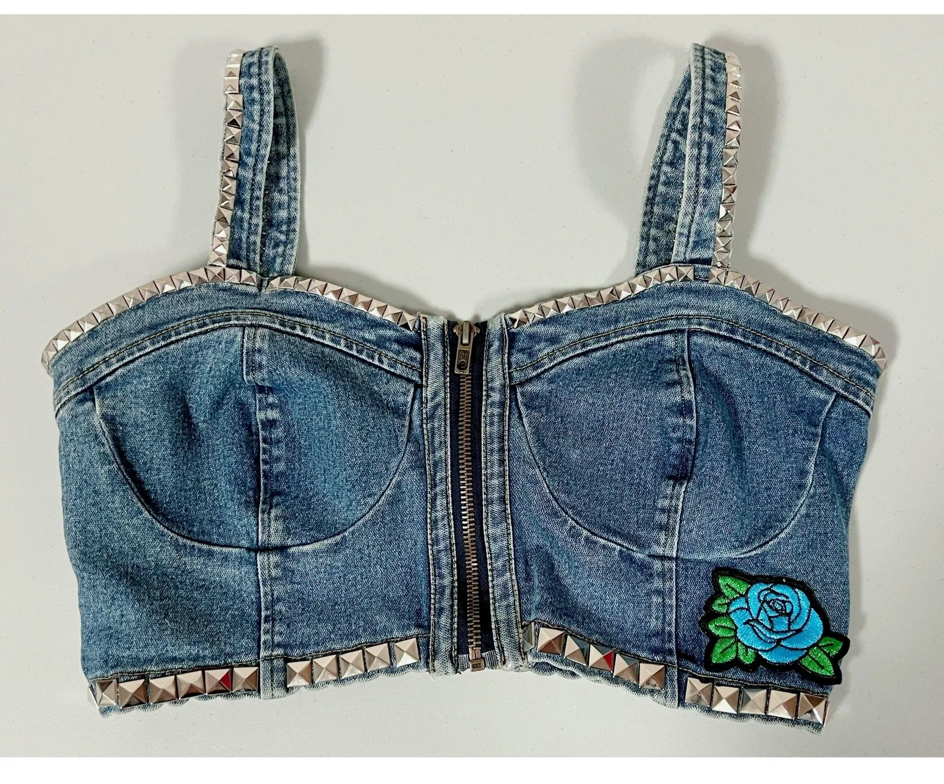 Blue Jean Stretch Denim Silver Studded Germs, Gwar, Generation X Punk Rock Band Patches Zip - Image 2