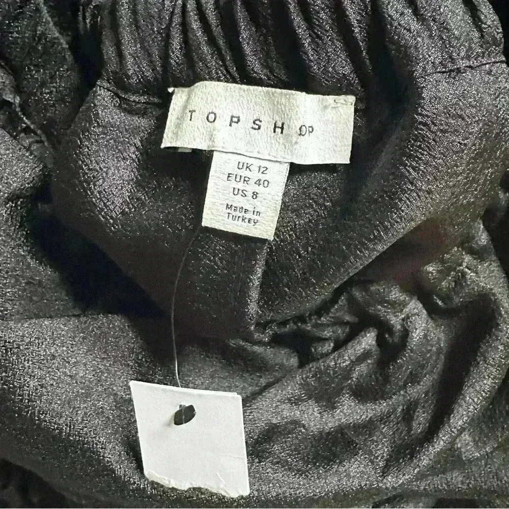 NEW Topshop Textured Bardot Crop Peplum Blouse – Black – Women’s US 8 - Image 4