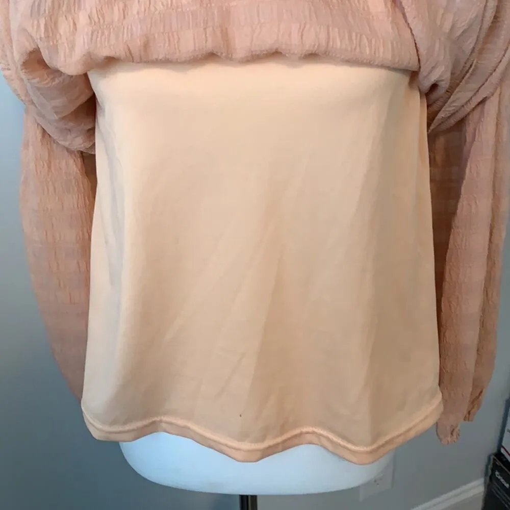 Entro Mock Neck Ruffle Blush Blouse Sz S - Image 6