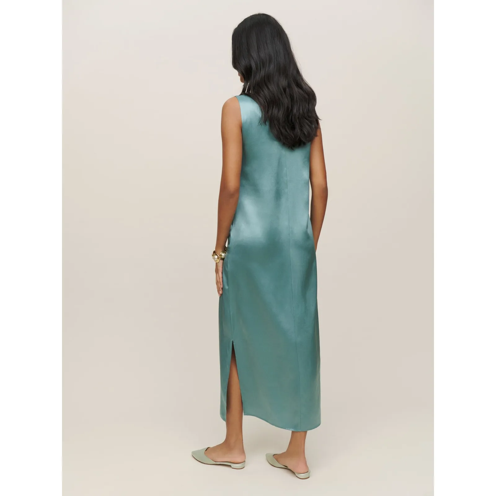 Reformation Lian Silk Sleeveless V-Neck Midi Dress in Verdigris Size XS - Image 2