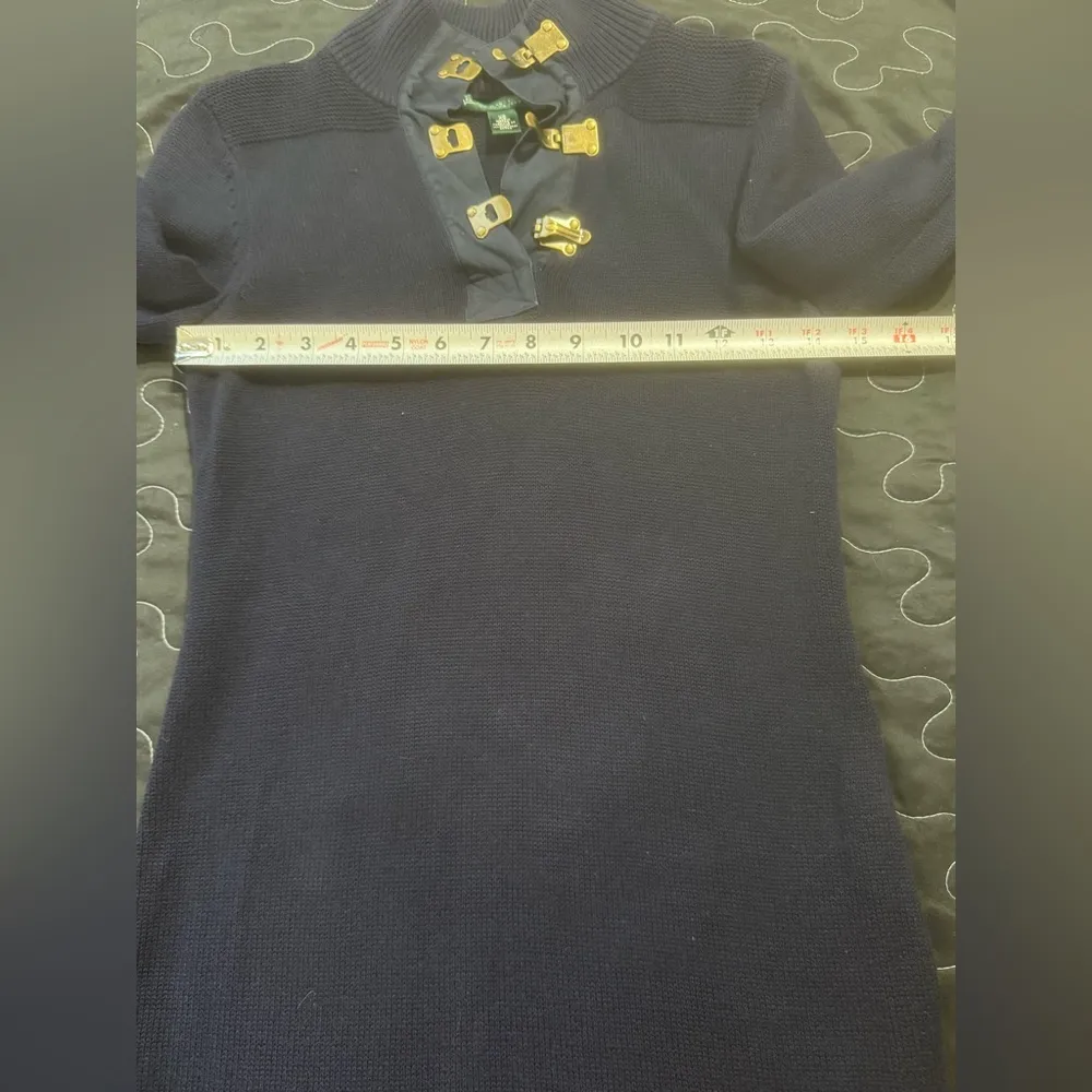 Ralph Lauren Equestrian Navy Blue Knit Clasp Long Sleeve Midi Sweater Dress - Image 6