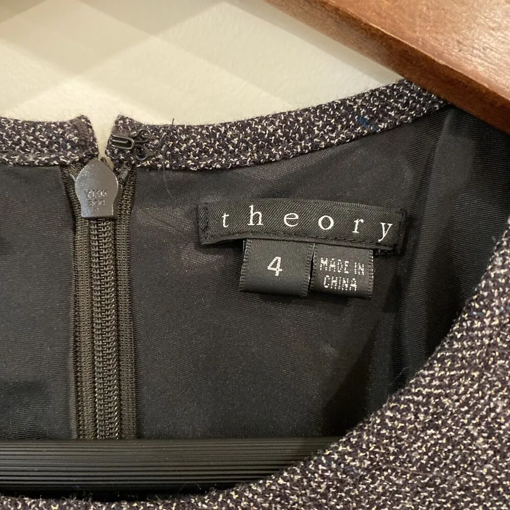 Theory Olpia Harlequin Gray Metallic Tweed Drop Waist Shift Dress Size 4 Wool - Image 3