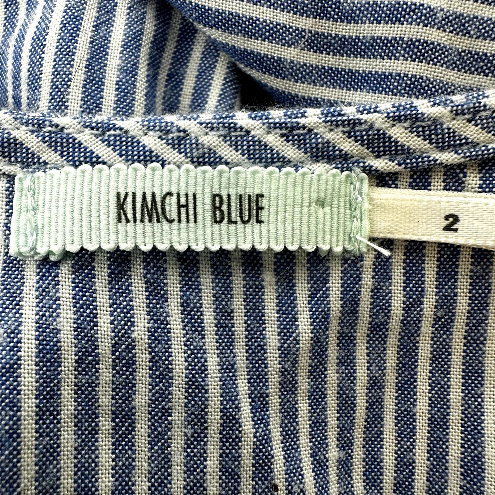 Urban Outfitters Kimchi Blue Plunging Button Down Midi Dress Striped Blue 2 - Image 4