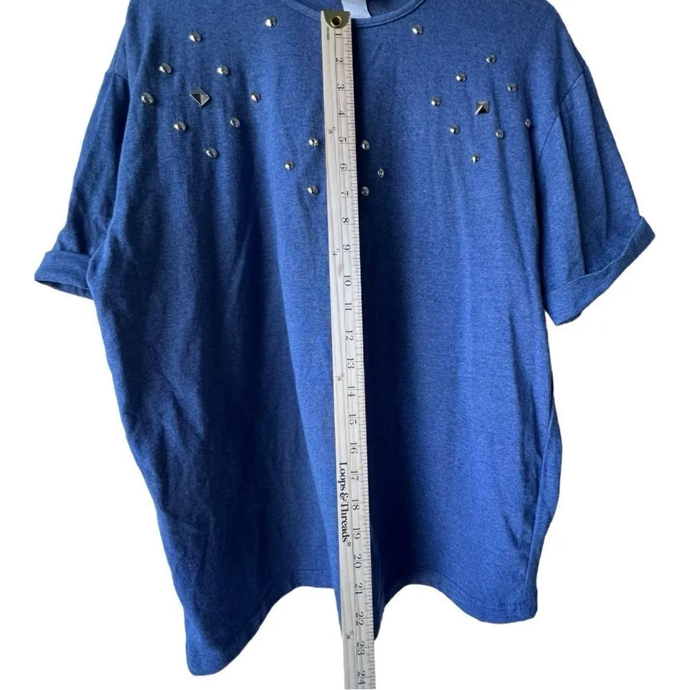 Women’s blue top shirt shorts sleeve basic front gem rock salsa size medium. - Image 6