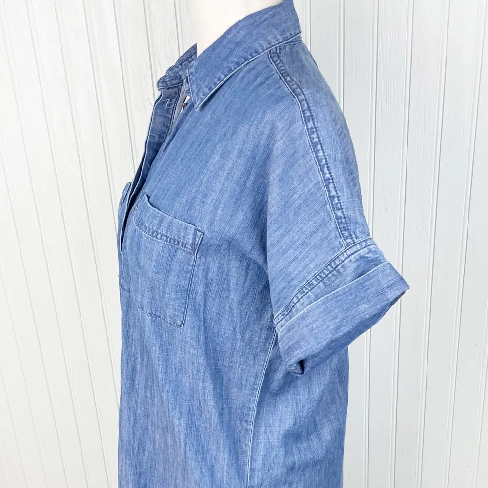 Madewell Blue Denim Drop Hem Mini Shirt Dress in Abbot Wash G5302 Size XXS - Image 7