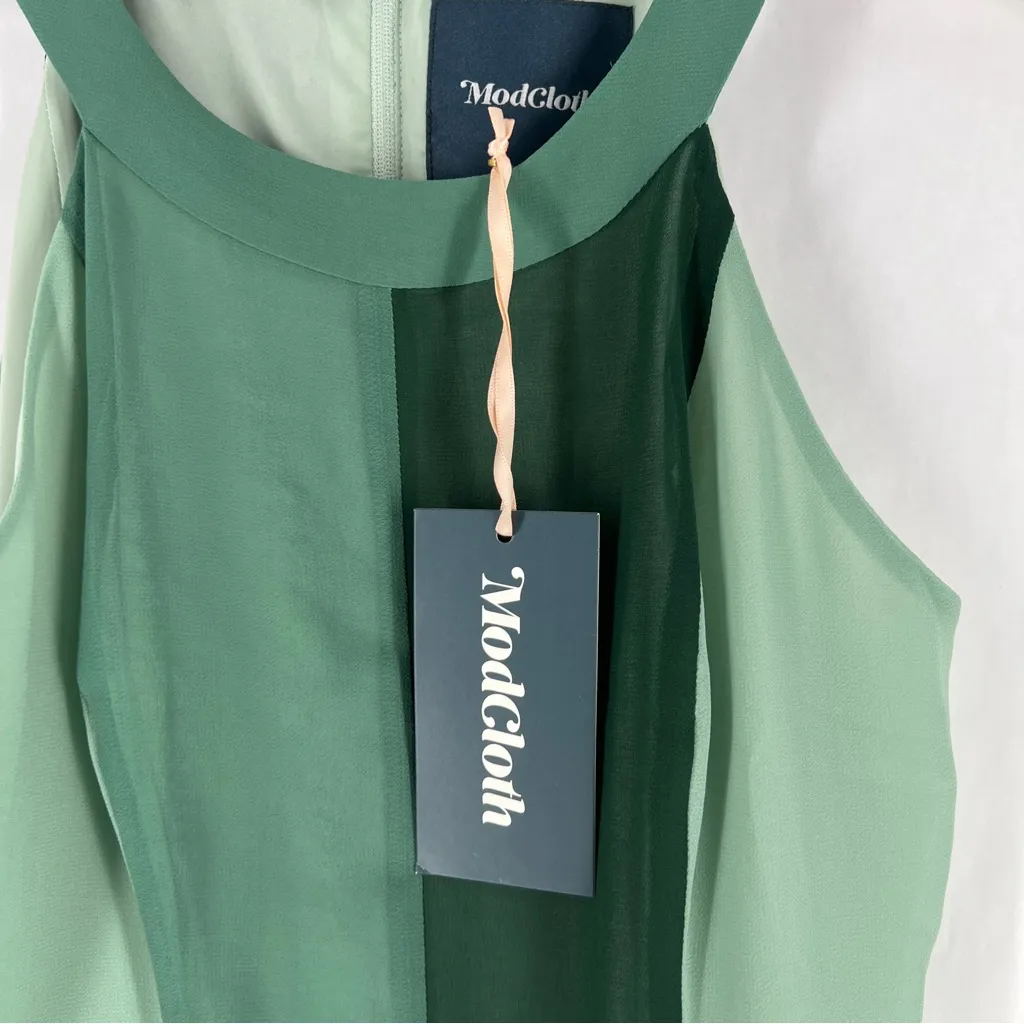 ModCloth Shades of Green Color Block Chiffon Sleeveless High‎ Low Dress NWT S - Image 10