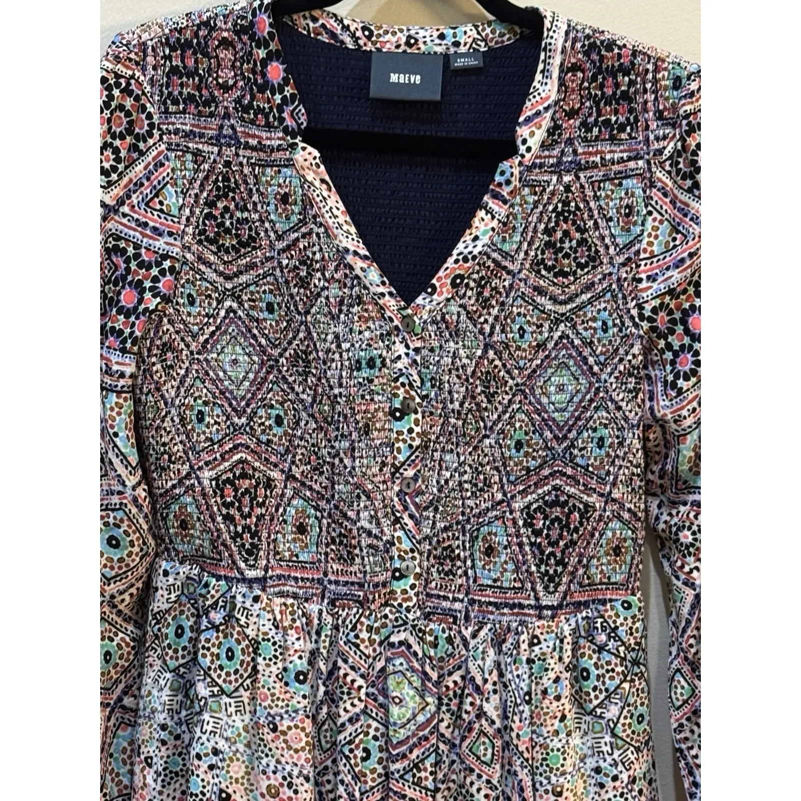 Maeve Anthropologie Floral Dress Tiled Amethyst Dress Size Small‎ Smocked - Image 11