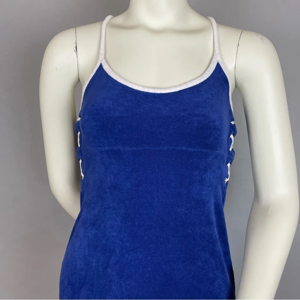 Juicy Couture Terrycloth Dress Y2K-Style Size Small‎ Lace-Up Sides Slits Blue - Image 5