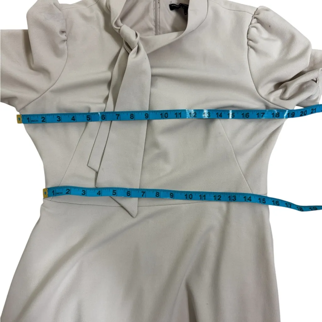 MAGGY LONDON Neck Tie Short Sleeve Fit N' Flare Dress Beige Size 8 - Image 14